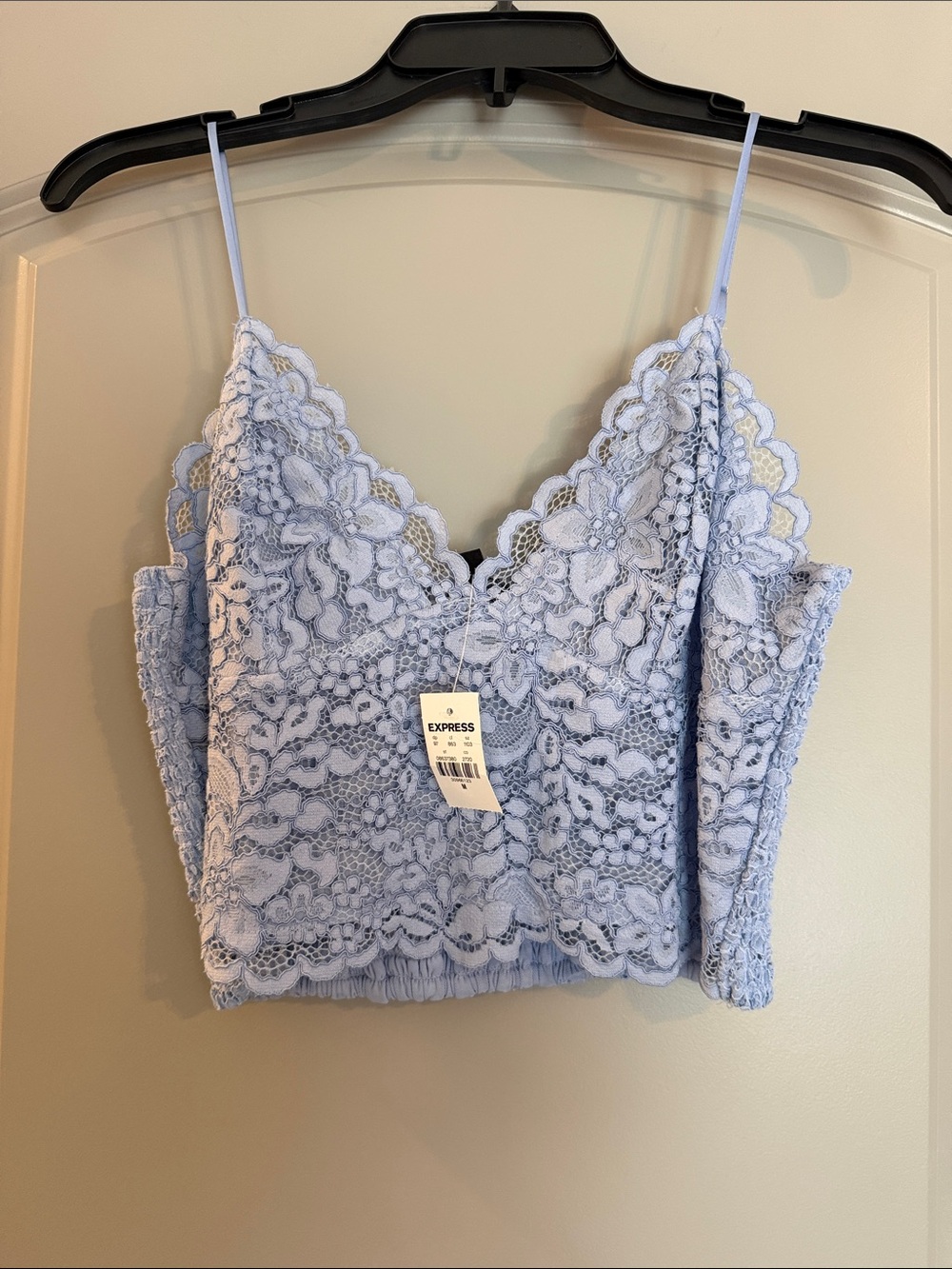 Express Pale Blue Floral Lace Cropped Cami